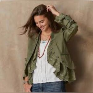 NWT Sundance Caroline Ruffle Velvet Trim Jacket Size Large